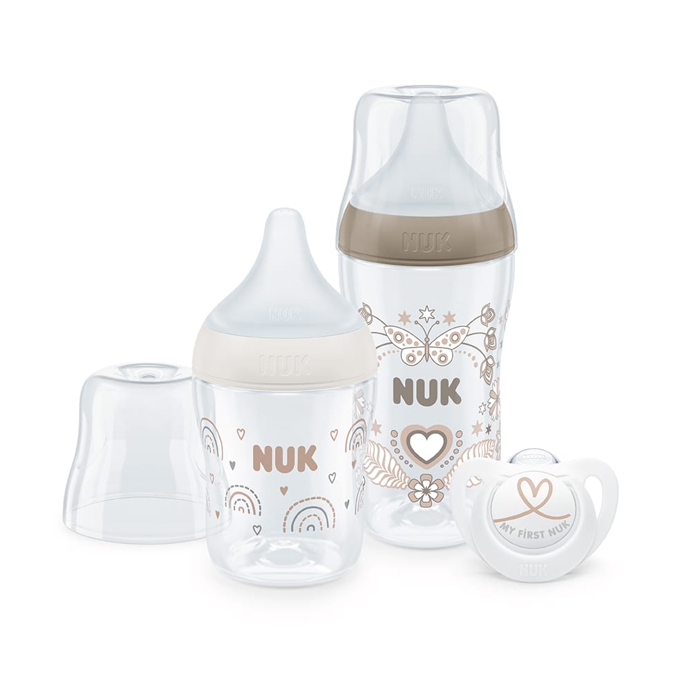 Set Inicio Nuk Perfect Match – Incluye 2 Biberones y 1 Chupete de Silicona