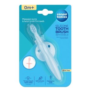 Cepillo dental de silicona Canpol babies con protector para encías y Primeros dientes