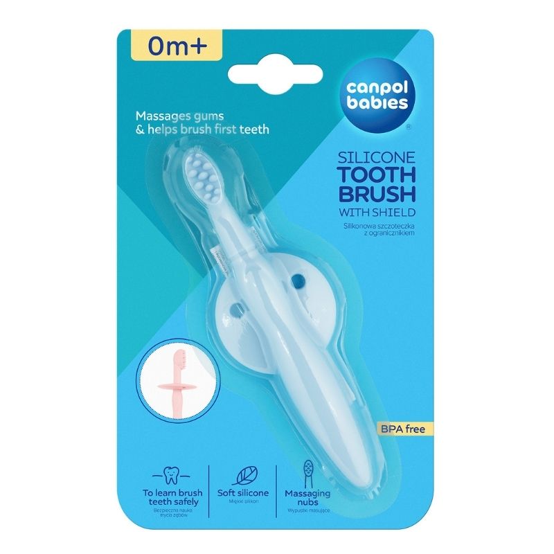 Cepillo dental de silicona Canpol babies con protector para encías y Primeros dientes